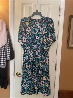 Tucker Navy Floral Midi Dress with Pink, Green & Yellow Accents